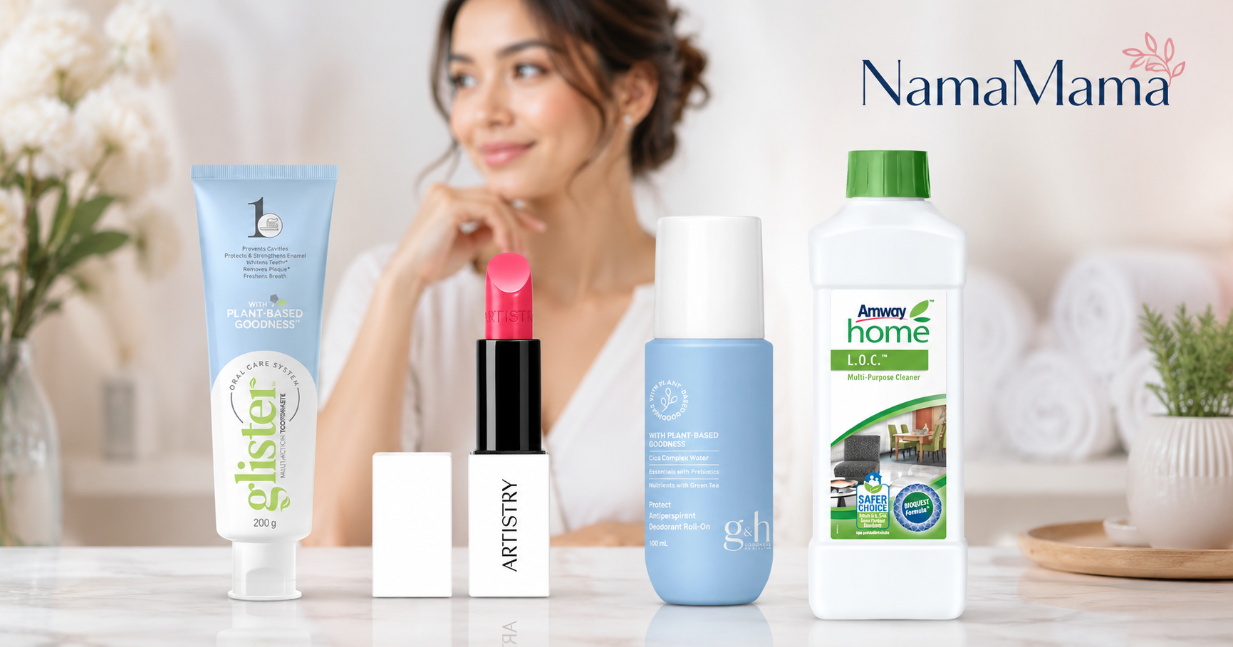 Woman who things how to purchase AMWAY products